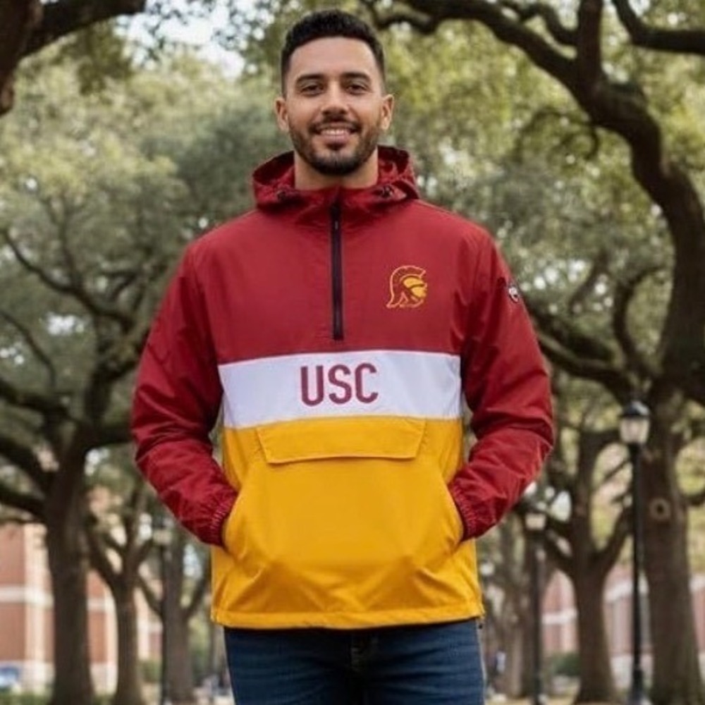 NEW USC Trojans Mens Windbreaker Jacket Red Yellow Size M Anorak Franchise Club